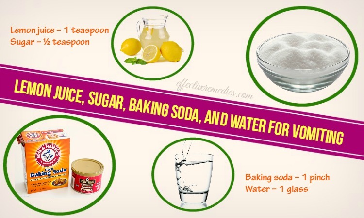 home remedies for vomiting - lemon juice, sugar, baking soda, and water