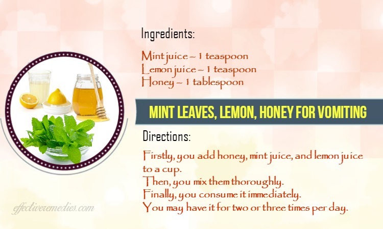 home remedies for vomiting - mint juice with lemon juice, and honey